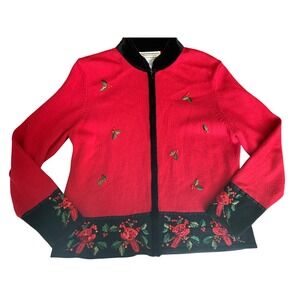 Tiara International Christmas Collection Cardigan Red Cardinal Birds‎ L vintage